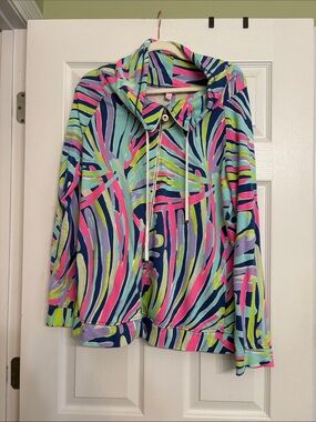 Lilly Pulitzer Vibrant Multi-Color Striped Hoodie with full gold zipper